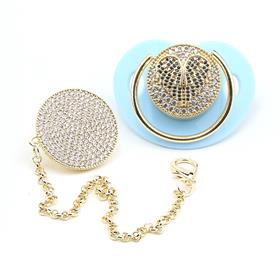 Zirkon Taşlı, Mavi Kanat Figürlü Emzik ve Emzik Zinciri Seti