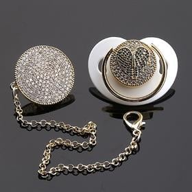 Zirkon Taşlı, Mavi Kanat Figürlü Emzik ve Emzik Zinciri Seti