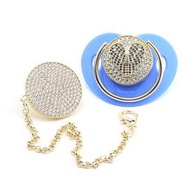 Zirkon Taşlı, Mavi Kanat Figürlü Emzik ve Emzik Zinciri Seti