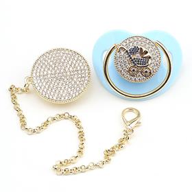 Zirkon Taşlı, Mavi Puset Figürlü Emzik ve Emzik Askısı Seti