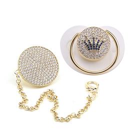 Zirkon Taşlı, Mavi Taç Figürlü Emzik ve Emzik Askısı Seti