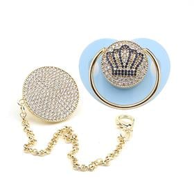 Zirkon Taşlı, Mavi Taç Figürlü Emzik ve Emzik Askısı Seti