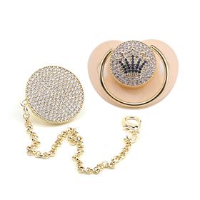 Zirkon Taşlı, Mavi Taç Figürlü Emzik ve Emzik Askısı Seti