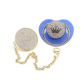 Zirkon Taşlı, Mavi Taç Figürlü Emzik ve Emzik Askısı Seti