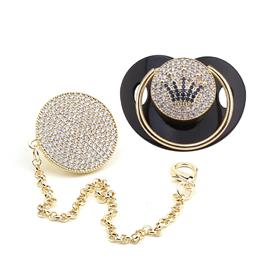 Zirkon Taşlı, Mavi Taç Figürlü Emzik ve Emzik Askısı Seti