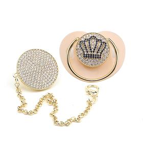 Zirkon Taşlı, Mavi Taç Figürlü Emzik ve Emzik Askısı Seti