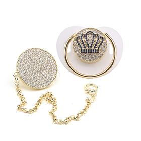 Zirkon Taşlı, Mavi Taç Figürlü Emzik ve Emzik Askısı Seti