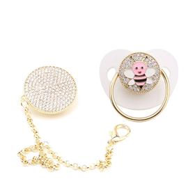 Zirkon Taşlı, Pembe Arı Figürlü Emzik ve Emzik Zinciri Seti