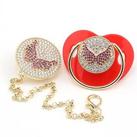 Zirkon Taşlı, Pembe Kanat Modelli Emzik ve Emzik Askısı