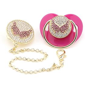 Zirkon Taşlı, Pembe Kanat Modelli Emzik ve Emzik Askısı