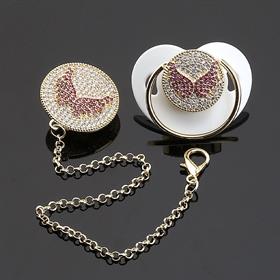 Zirkon Taşlı, Pembe Kanat Modelli Emzik ve Emzik Askısı