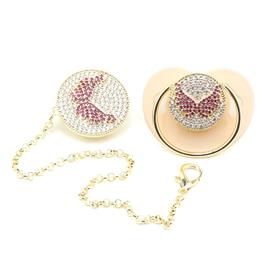 Zirkon Taşlı, Pembe Kanat Modelli Emzik ve Emzik Askısı