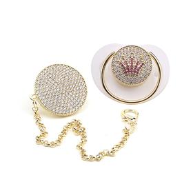 Zirkon Taşlı, Pembe Taç Figürlü Emzik ve Emzik Zinciri Seti