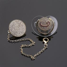 Zirkon Taşlı, Pembe Vav Figürlü Emzik ve Emzik Zinciri Seti