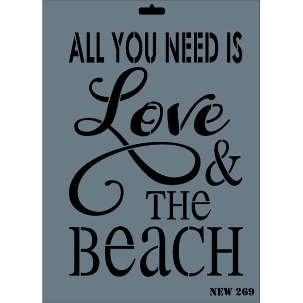 ''All you need is love & the beach'' Yazılı Stencil Şablon 25X35 cm - Rich New 269