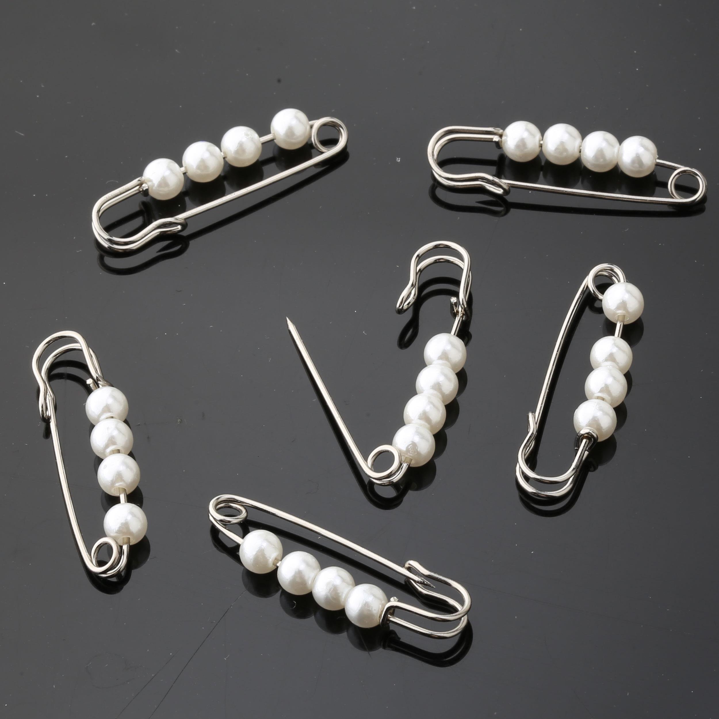 6 adet Beyaz İncili Çengelli İğne