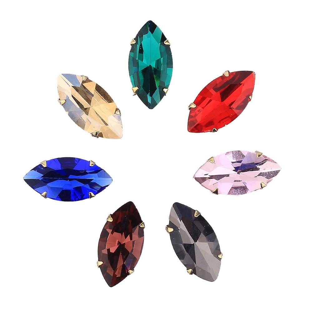 Arpa Şeklinde Altın Renk Kasalı Kristal Dikme Beyoğlu Taşı 9 x 18 mm