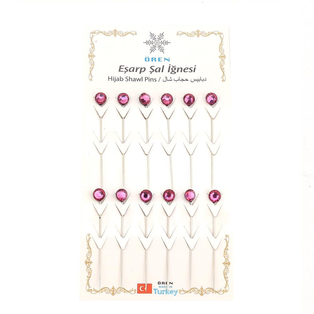 Fuşya Kristal Taşlı Eşarp Şal İğnesi 12 adet
