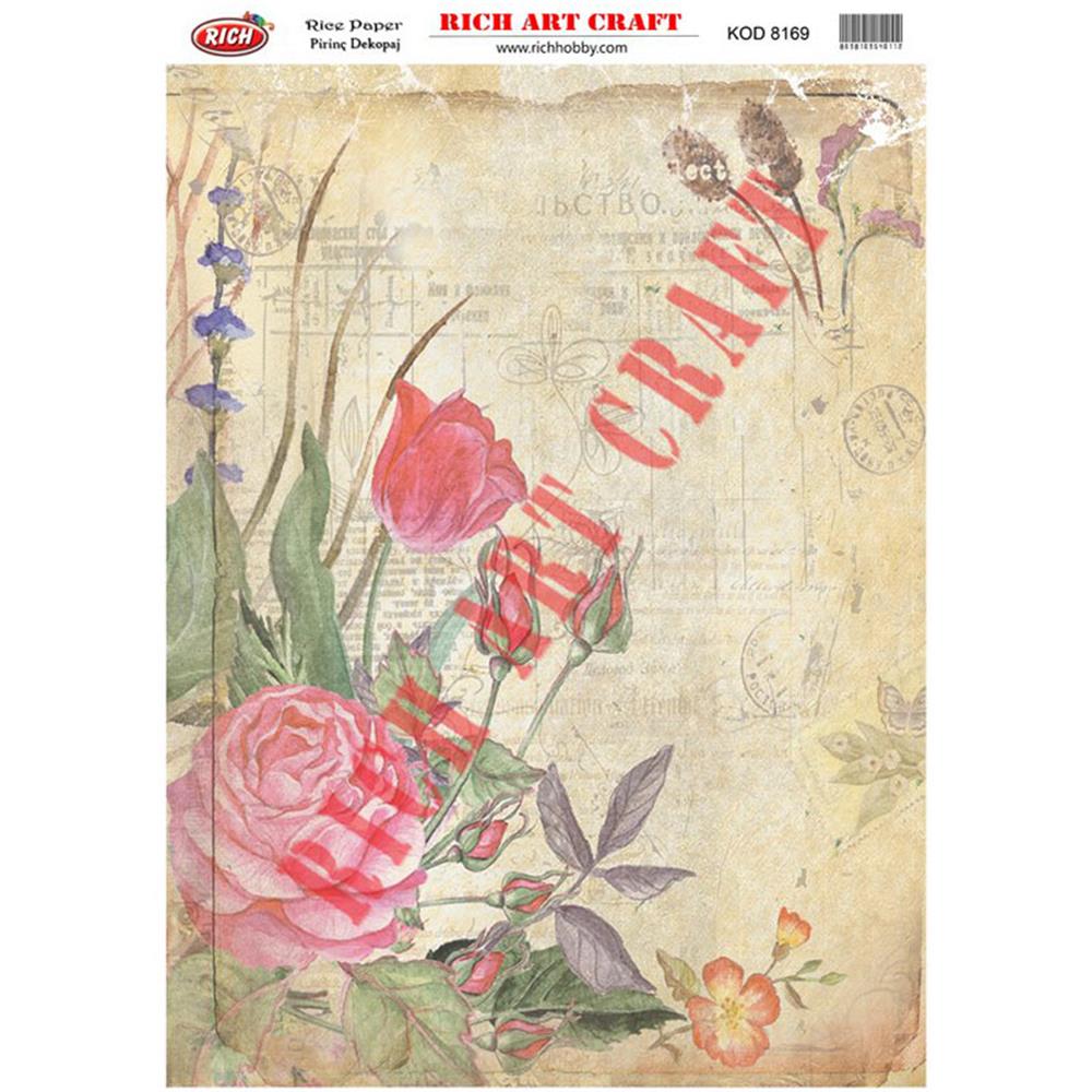 Gül Desenli Pirinç Dekopaj Kağıdı 29x42 cm - Rich 8169