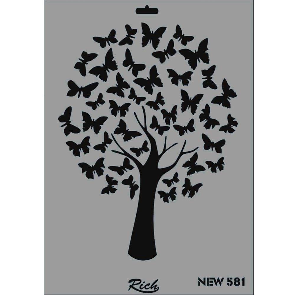 Kelebekli Ağaç Stencil Şablon 25X35 cm - Rich New 581