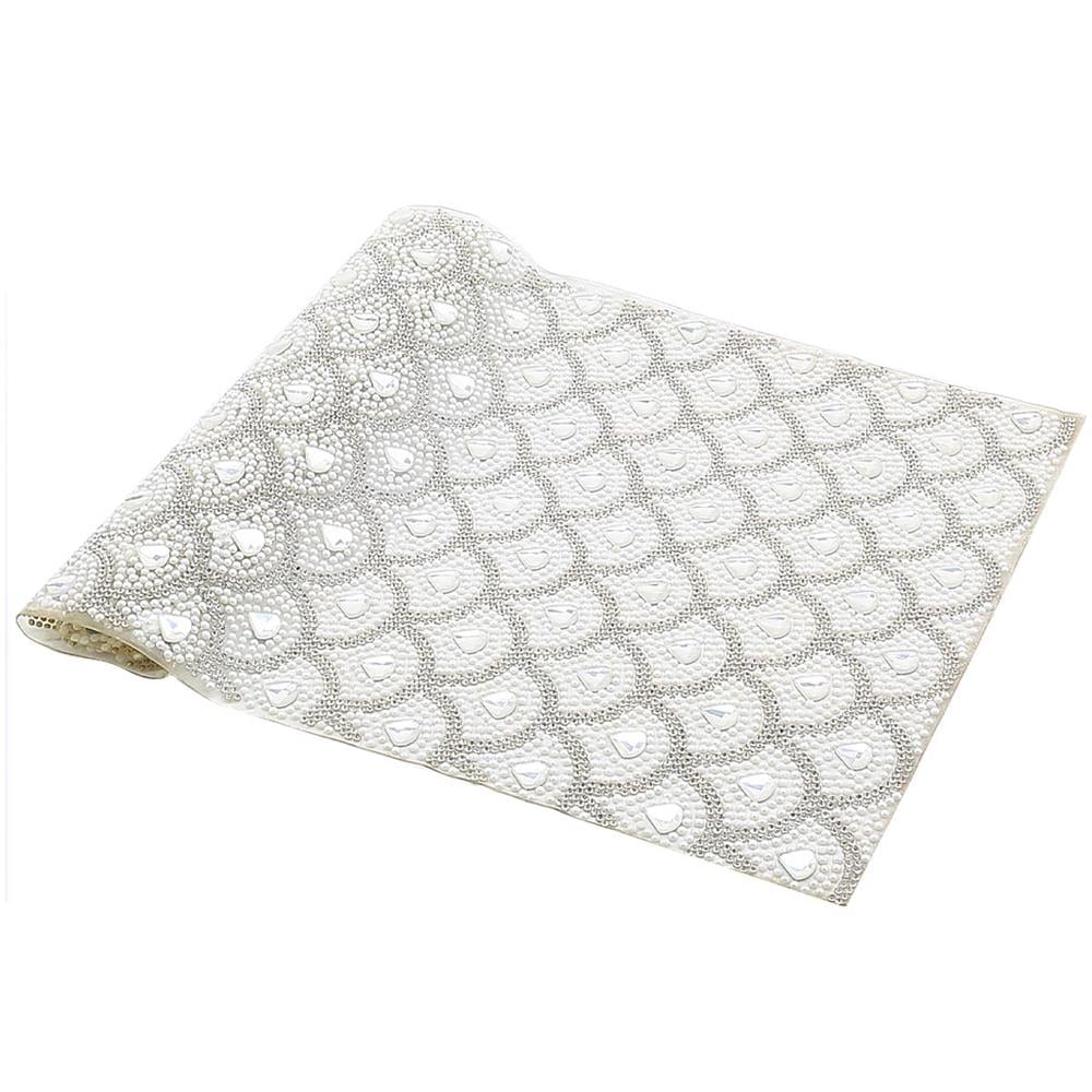 Kristal Damla Taşlı Beyaz İncili Yapıştırma Mesh