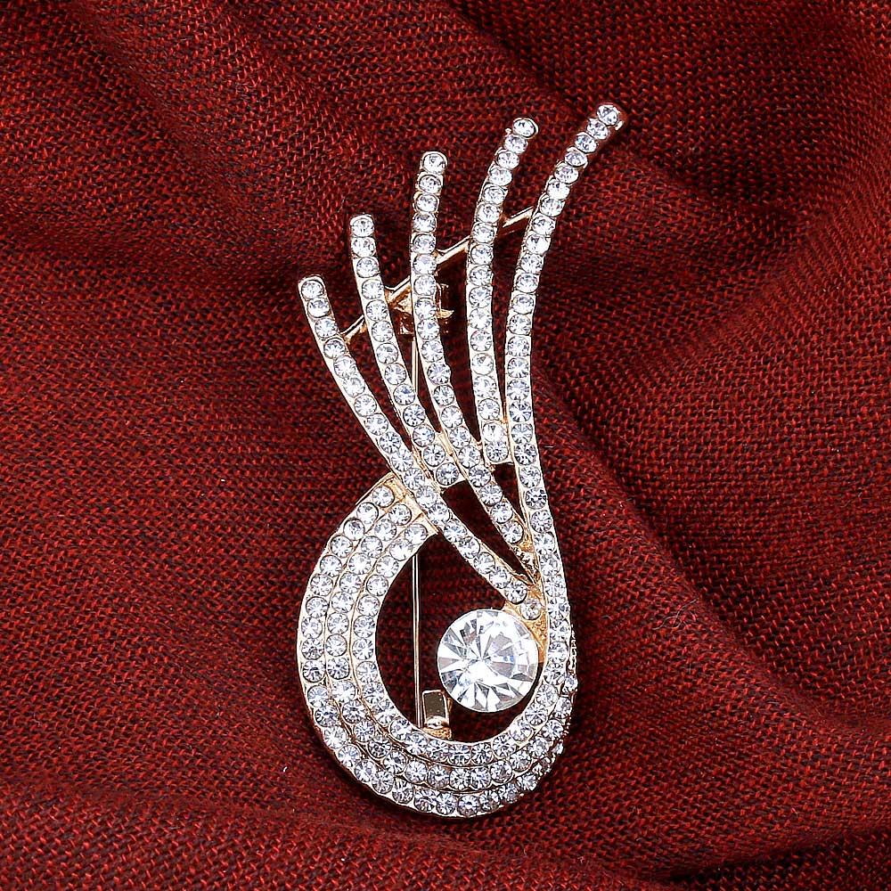 Kristal Taşlı Dalga Broş