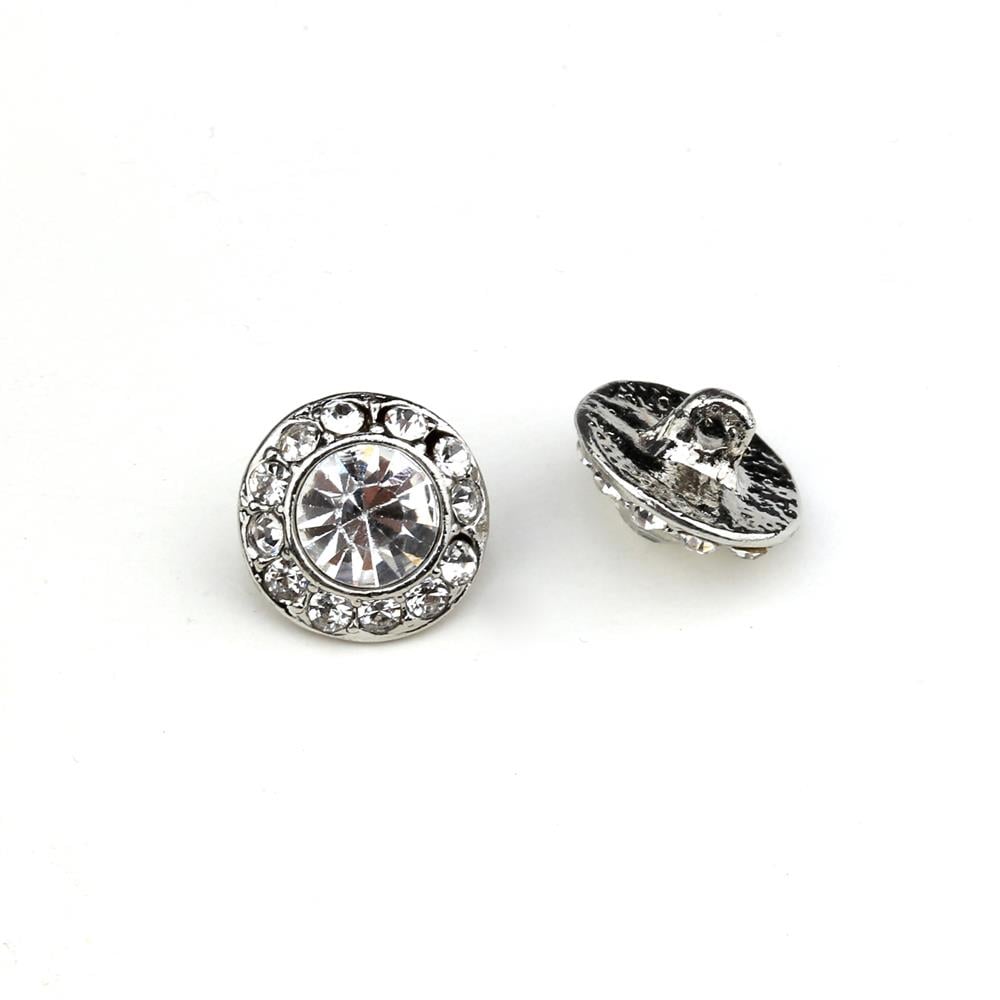 Kristal Taşlı Gümüş Metal Ayaklı Düğme 24 mm