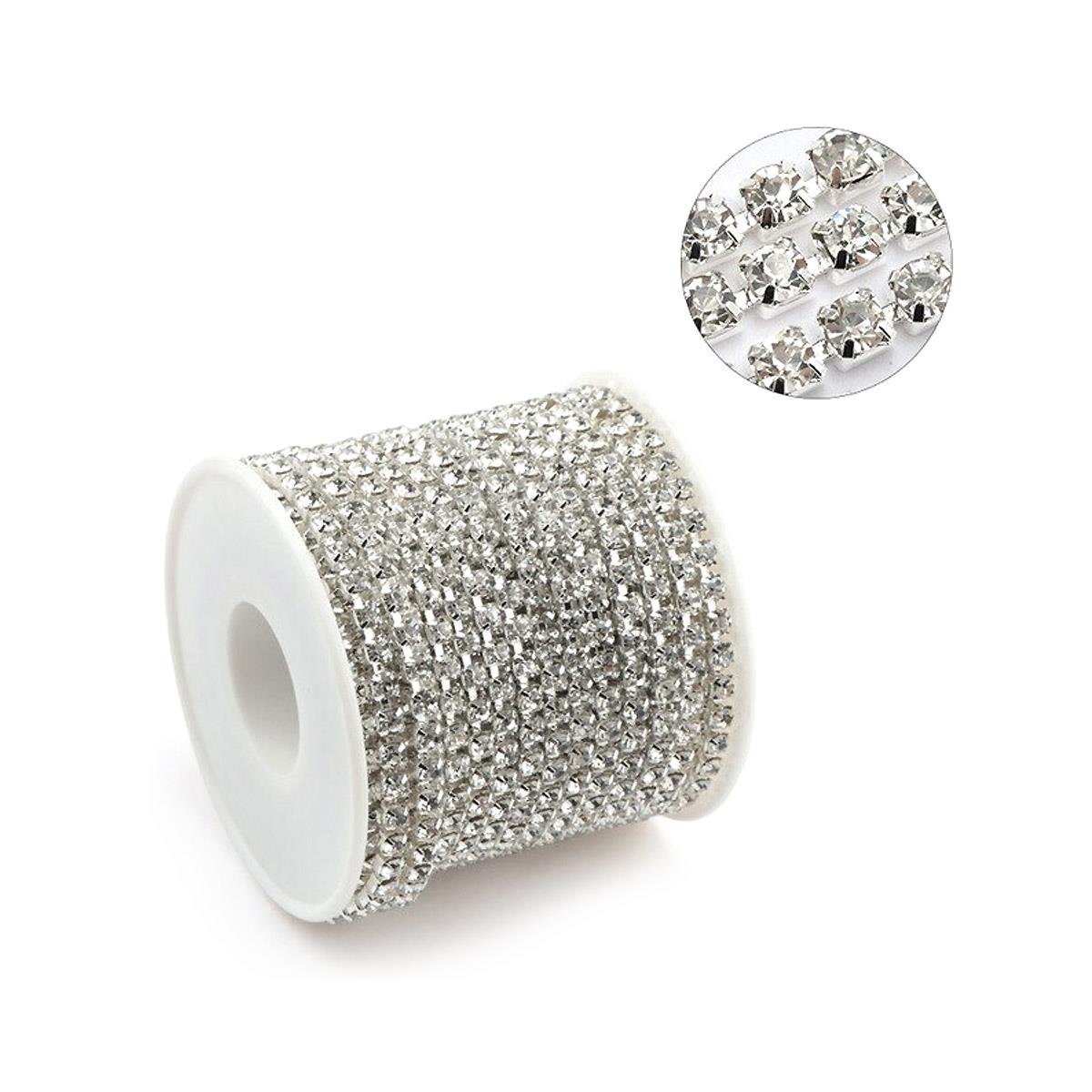 Kristal Taşlı Metal Gümüş Yuvalı Şerit 