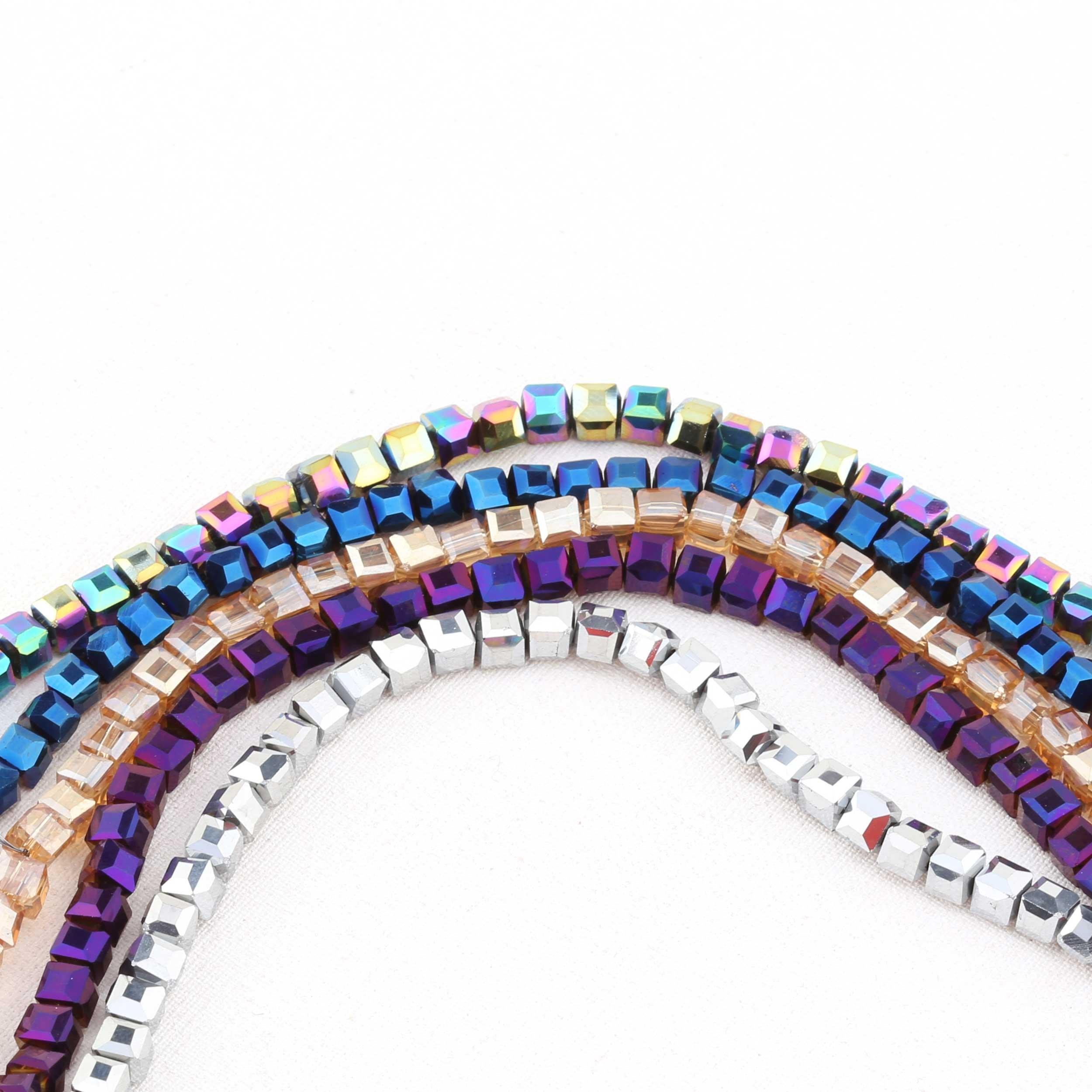 Küp Şeklinde Kristal Cam Boncuk Parlak