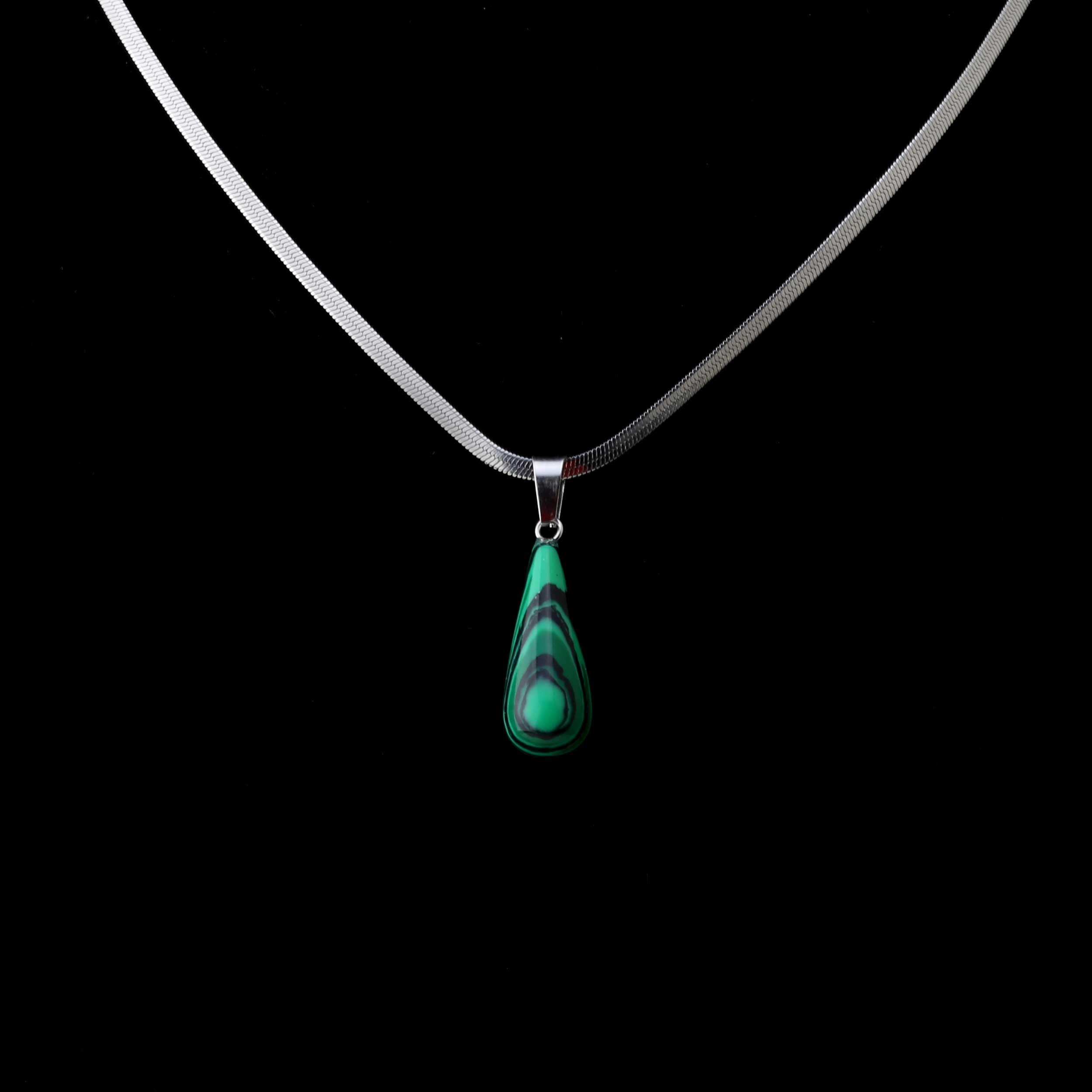 Malahit Taşı Oval Damla Kolye Ucu