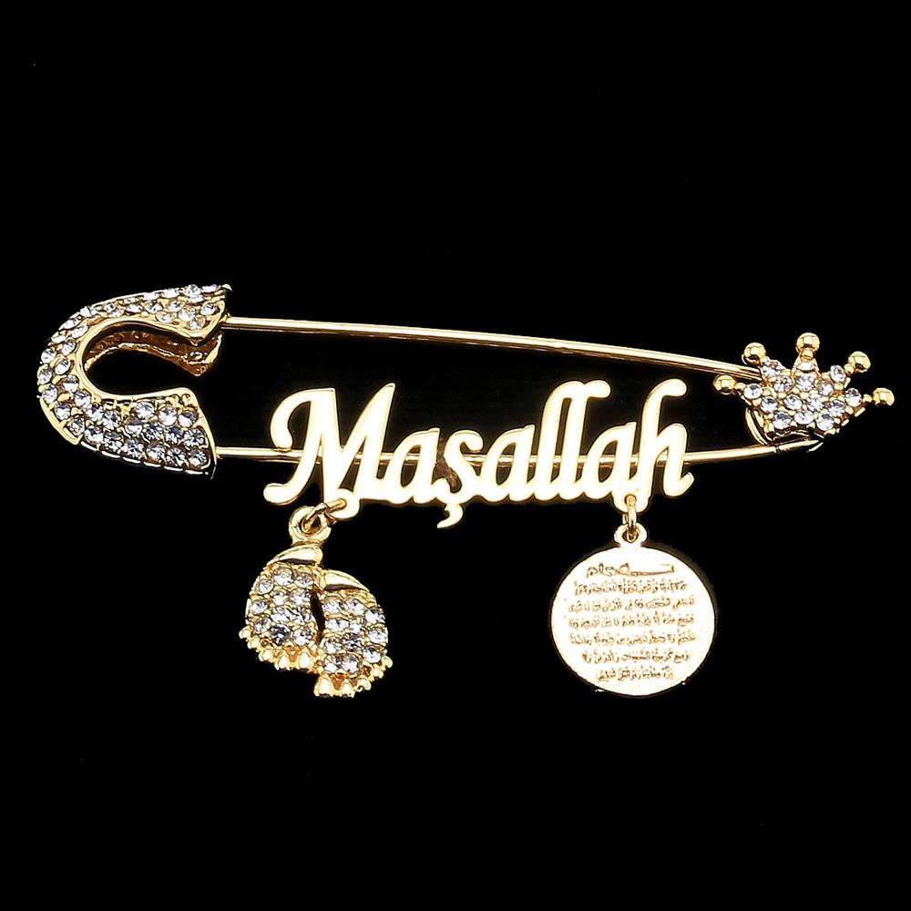 Maşallah Bebek İğnesi Kristal Taşlı Taçlı