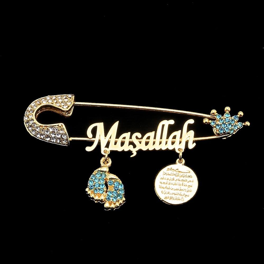 Maşallah Bebek İğnesi Mavi Taç Model