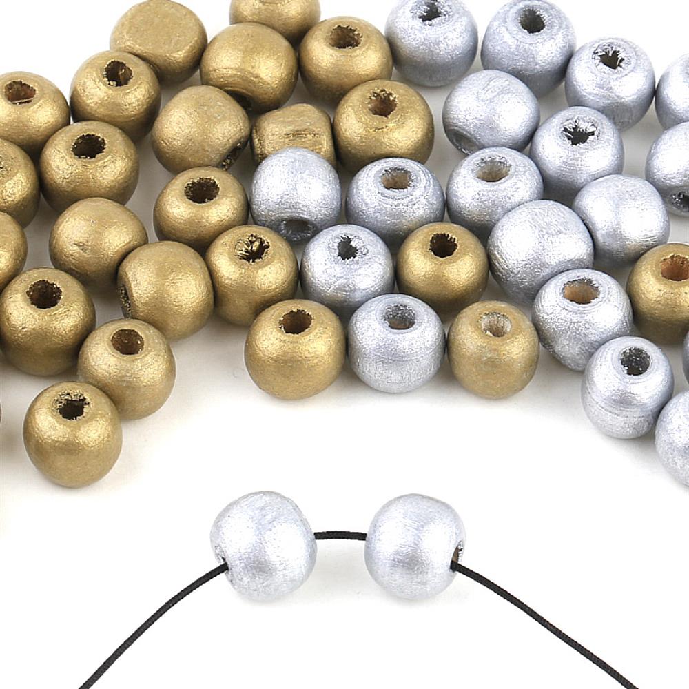 Metalik Renk Ahşap Boncuk (50 adet)