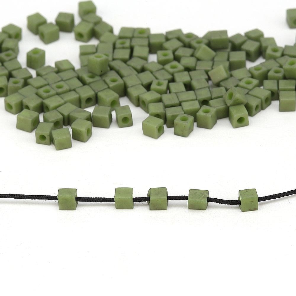 Miyuki Square Cube 3 mm Haki Yeşil Boncuk