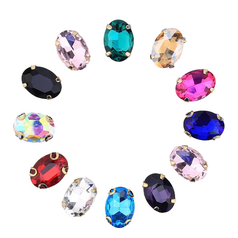 Oval Şeklinde Altın Renk Kasalı Kristal Dikme Beyoğlu Taşı 10 x 14 mm