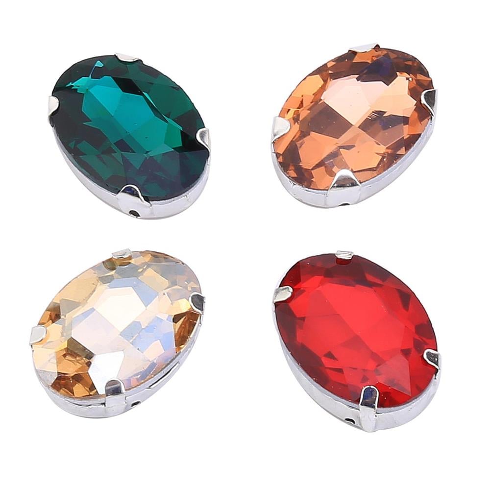 Oval Şeklinde Gümüş Renk Kasalı Kristal Dikme Beyoğlu Taşı 18 x 25 mm