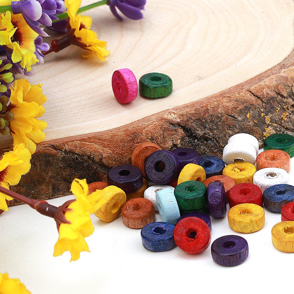 Renkli Kesme Tahta Boncuk (50 Adet)