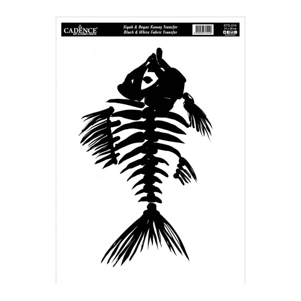 Siyah Beyaz Kumaş Transfer - Balık İskeleti
