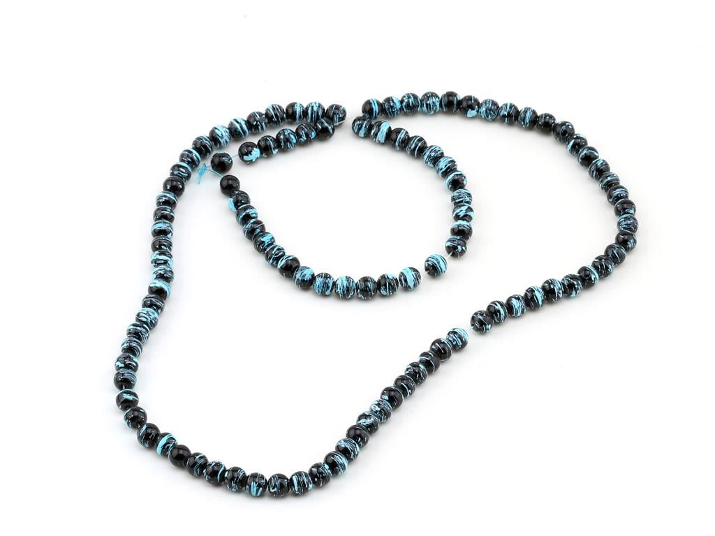 Siyah Turkuaz Desenli Dizi Cam Boncuk