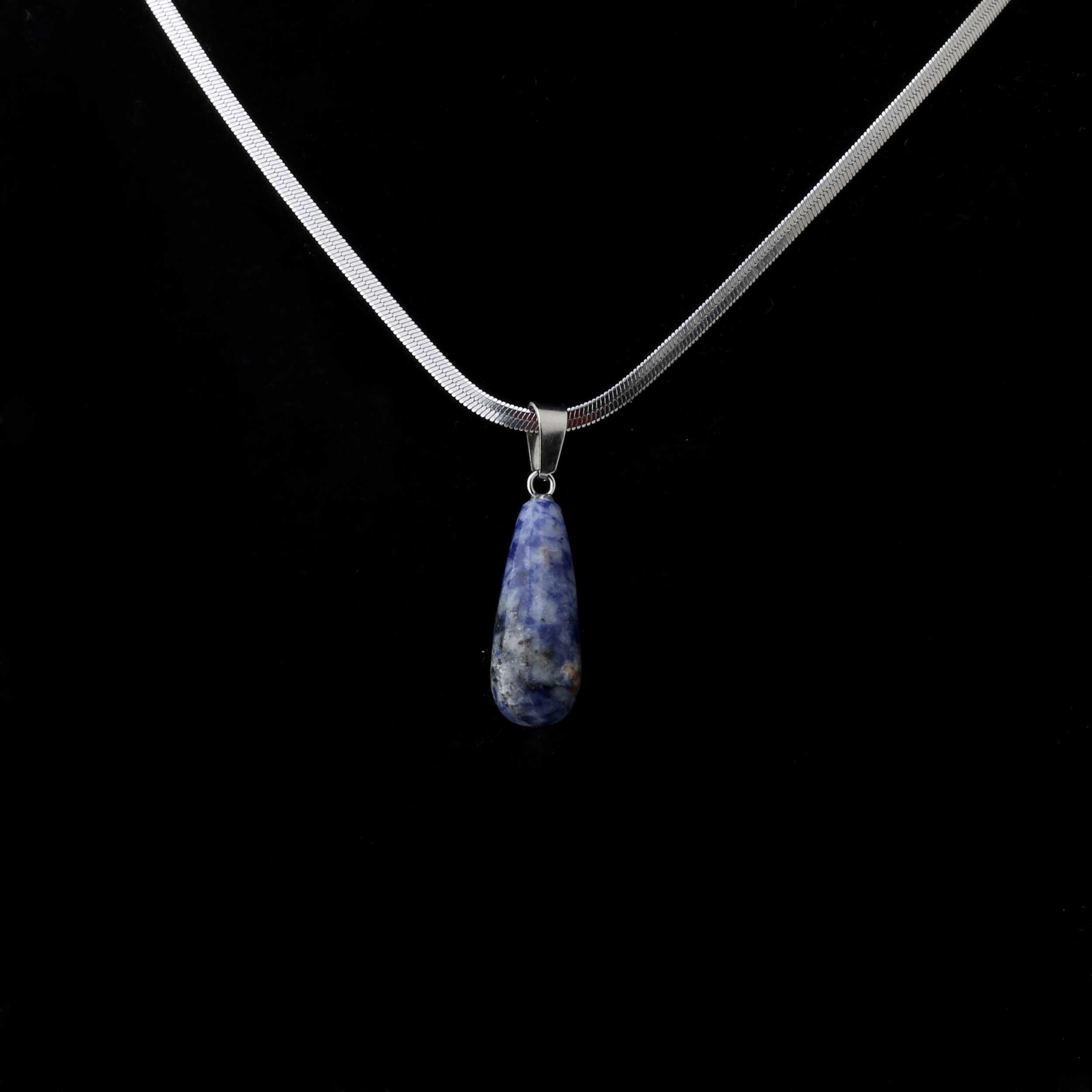 Sodalit Taşı Oval Damla Kolye Ucu