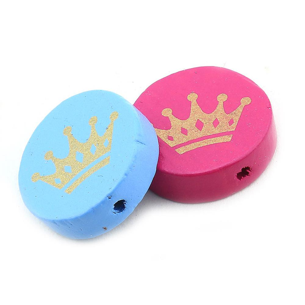 Taç Baskılı Ahşap Emzik Zinciri Boncuğu