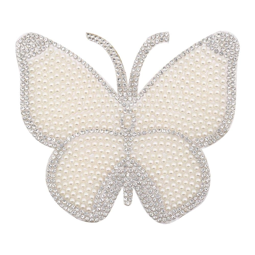 Ütüyle Yapıştırılabilen İncili ve Kristal Taşlı Kelebek Motif