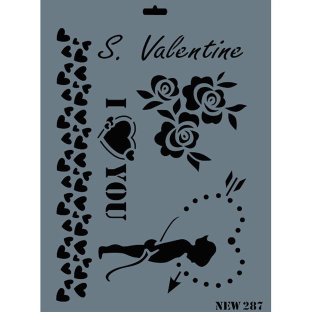 ''Valentine I love You'' Yazılı Stencil Şablon 25X35 cm - Rich New 287