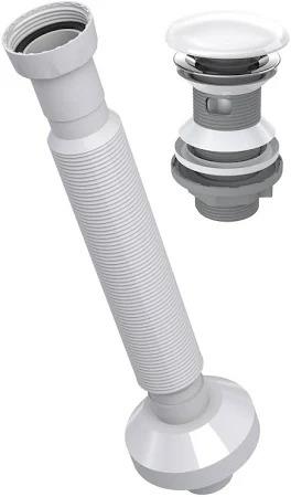 LAVABO SİFONU KÖRÜKLÜ BASMALI BEYAZ ( KROM KAFA)