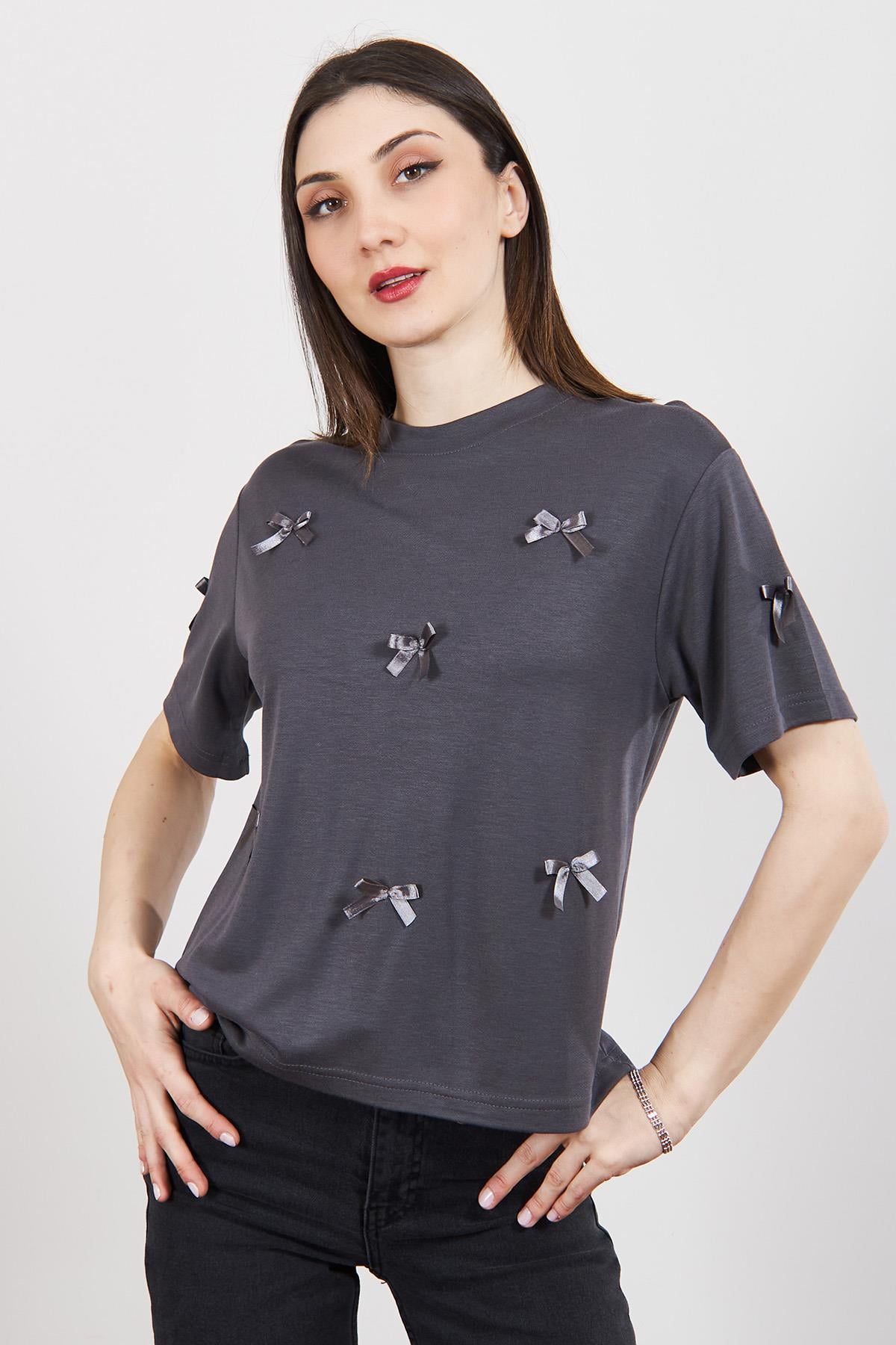 Antrasit Fiyonk Detaylı T Shirt
