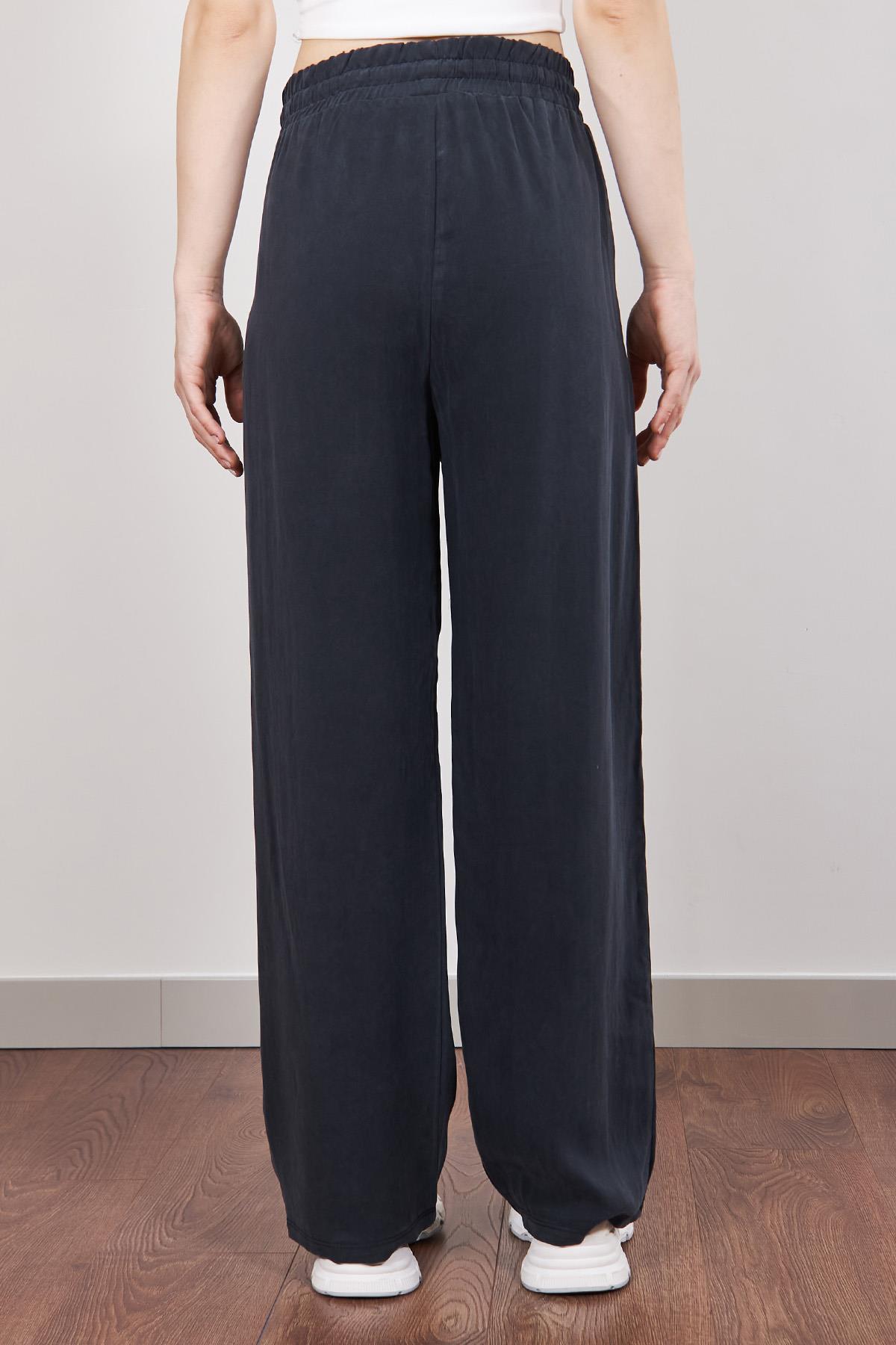 Antrasit MD Beli Lastikli Tencel Palazzo Pantolon
