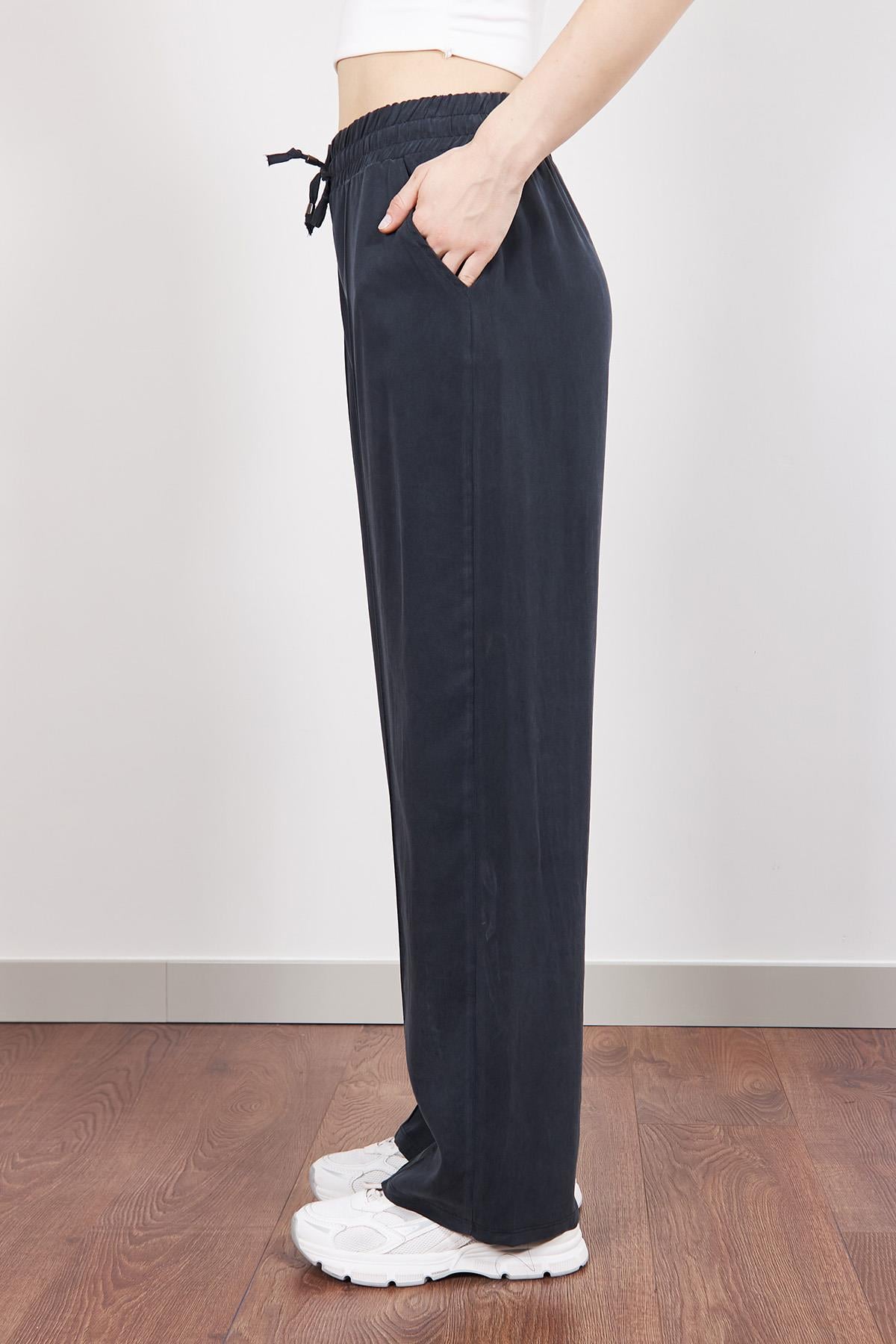 Antrasit MD Beli Lastikli Tencel Palazzo Pantolon