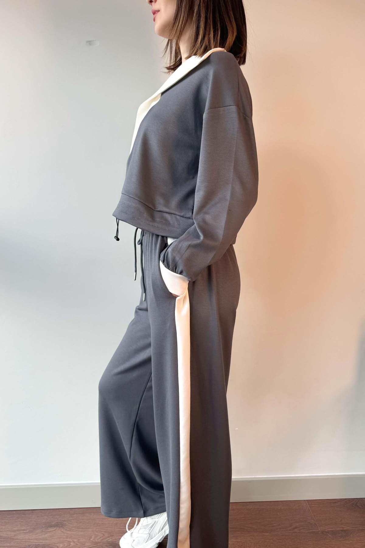 Antrasit Yaka Detaylı Sweatshirt ve Pantolon Modal Takım