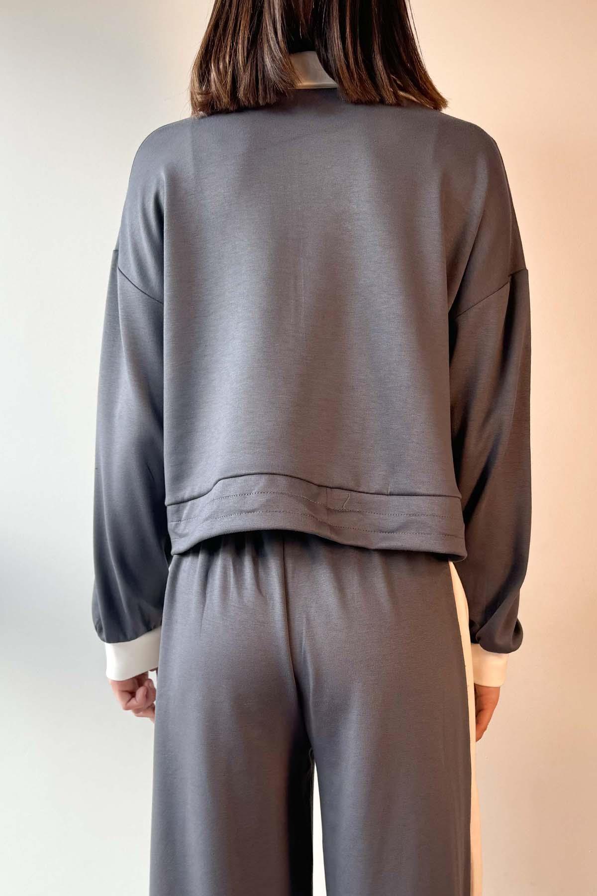 Antrasit Yaka Detaylı Sweatshirt ve Pantolon Modal Takım