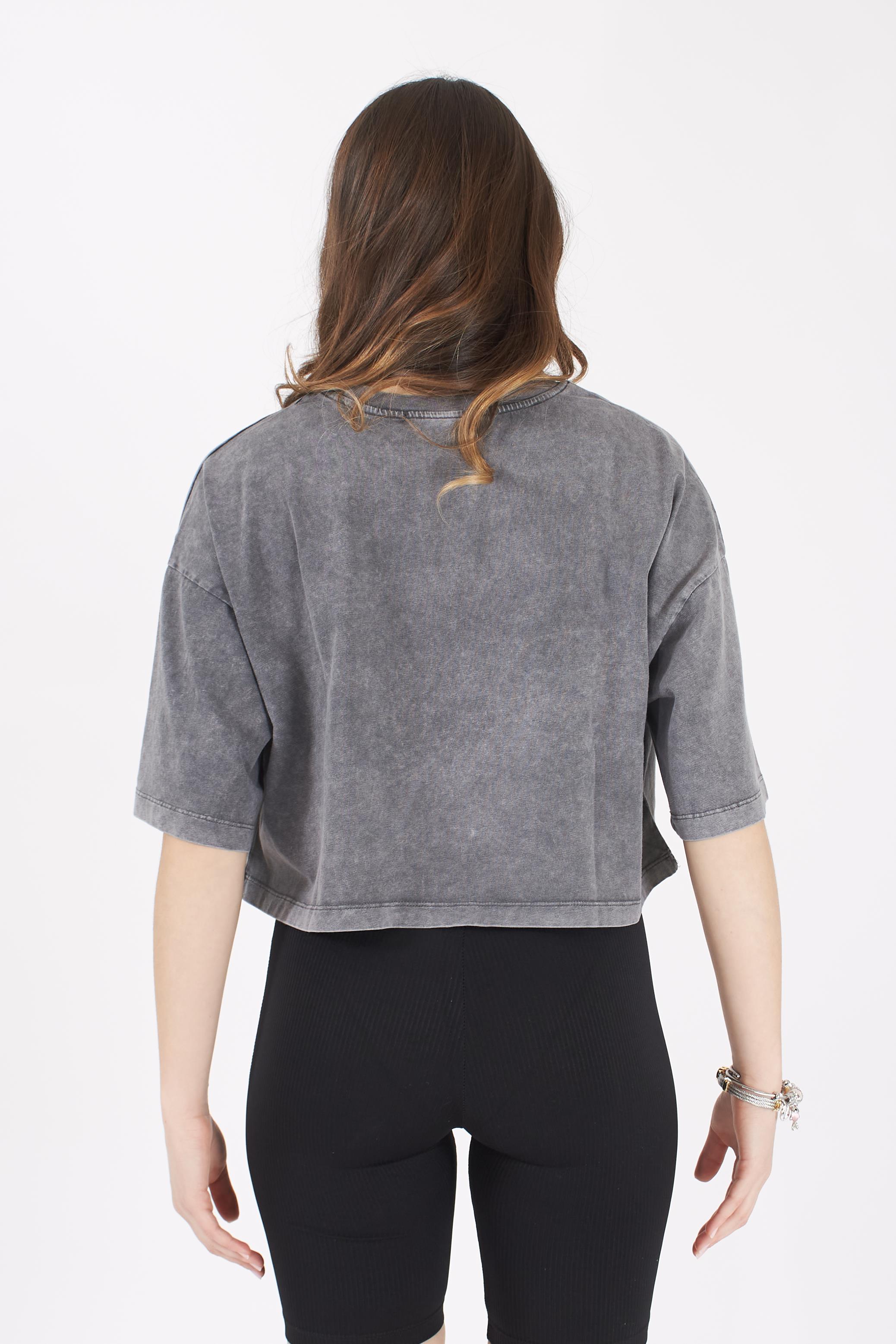 Antrasit Yıkamalı Crop T Shirt